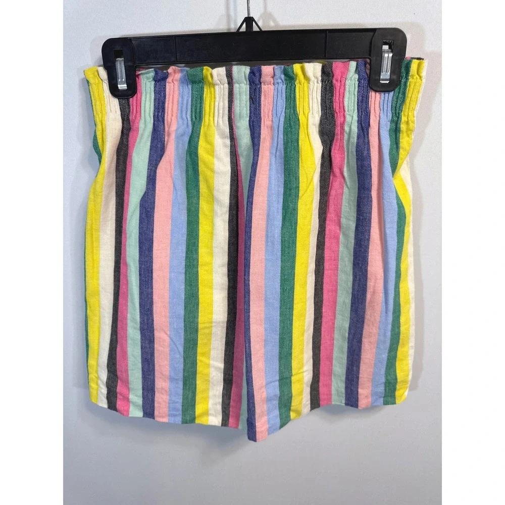 J.Crew Rainbow Striped Linen‎ Cotton Paper bag Mini Skirt Size 2 Retro Coastal